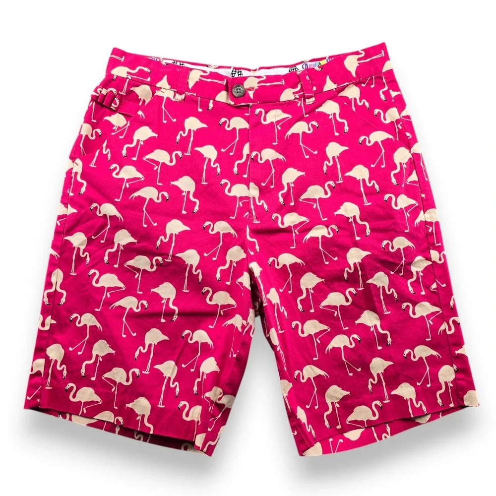 Royal Awesome Mens 34 Golf Shorts Pink Flamingo Print Cotton Blend Tee Holder 9